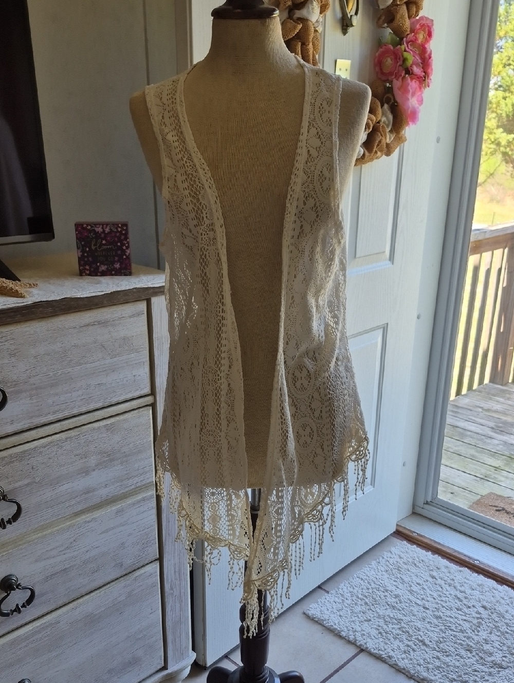 No Boundaries Ivory Crochet Fringe Vest
